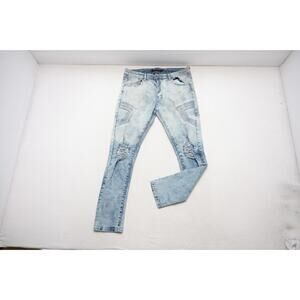 M. Society Slim Taper Stretch Distressed Denim Blue Jeans Mens Size 36 x 30